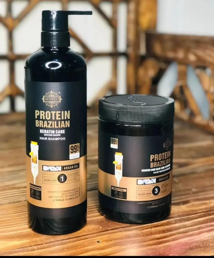 ست شامپو و ماسک مو پروتئین برزیلی اصل 99 درصد